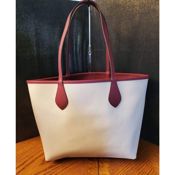 Michael Kors Reversible Tote Burgundy Cream With Matching Leather Insert - Picture 9 of 13